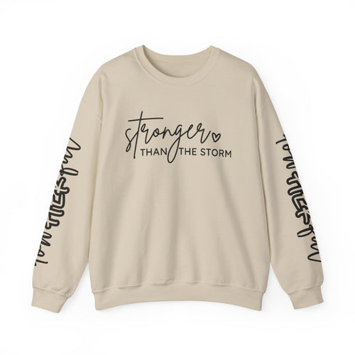 Stronger Than The Storm Crewneck Sweatshirt — "She Overcame" Inspirational Pullover